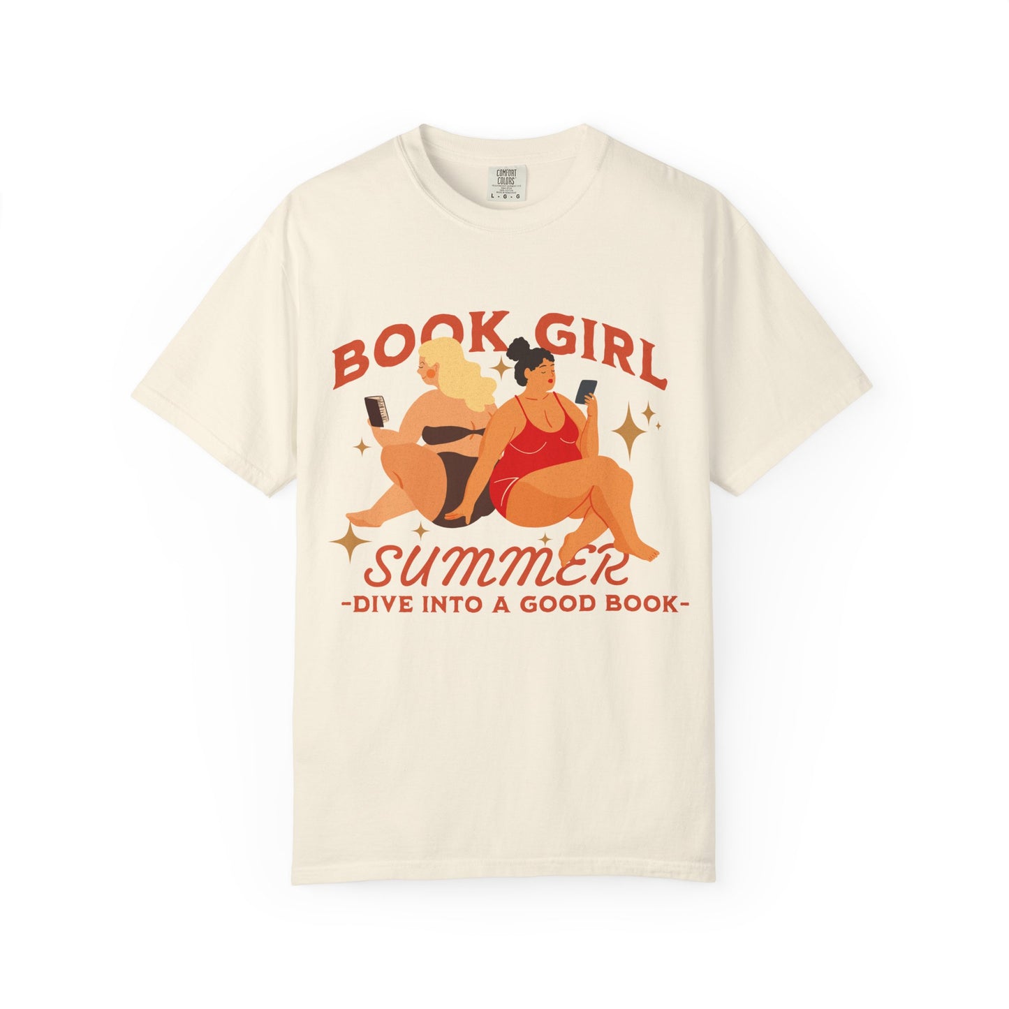 Book Girl Summer Tee: Brown and Red – “Dive into a Good Book”