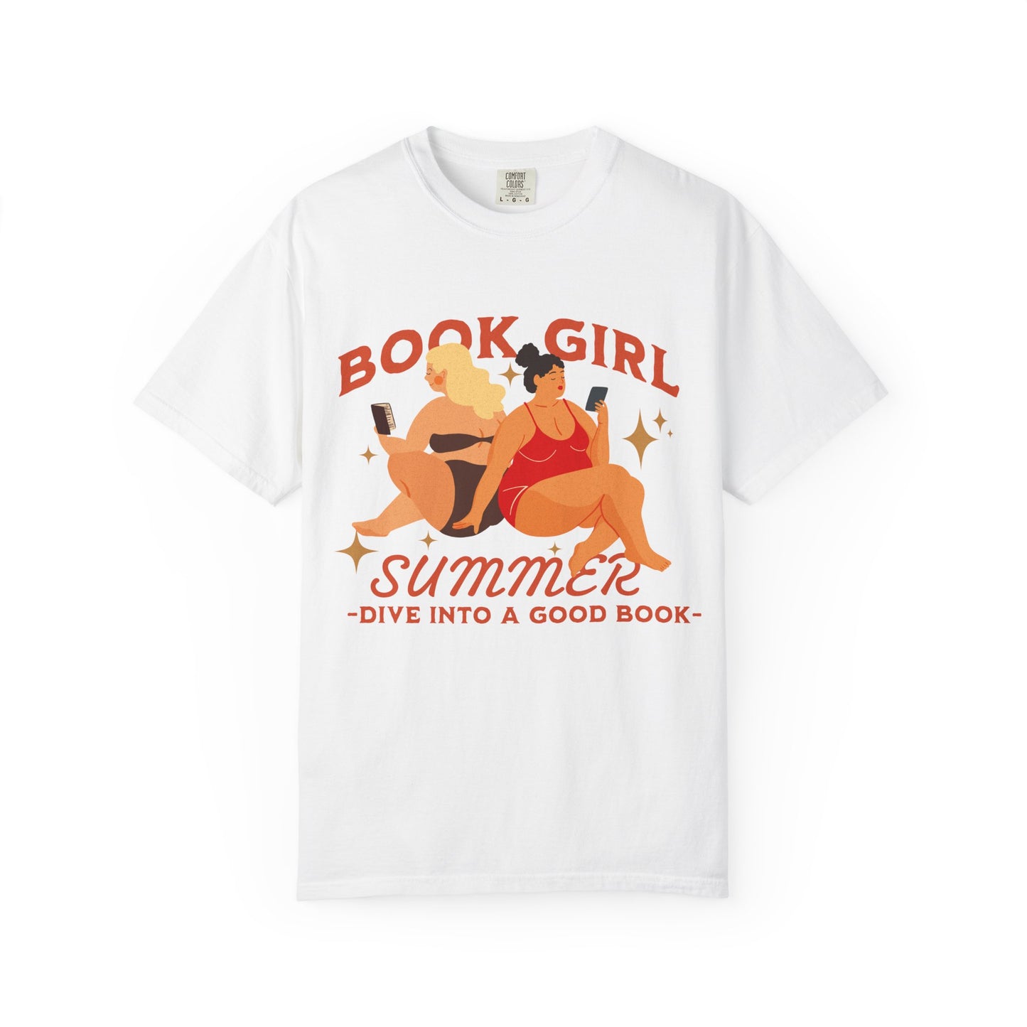 Book Girl Summer Tee: Brown and Red – “Dive into a Good Book”