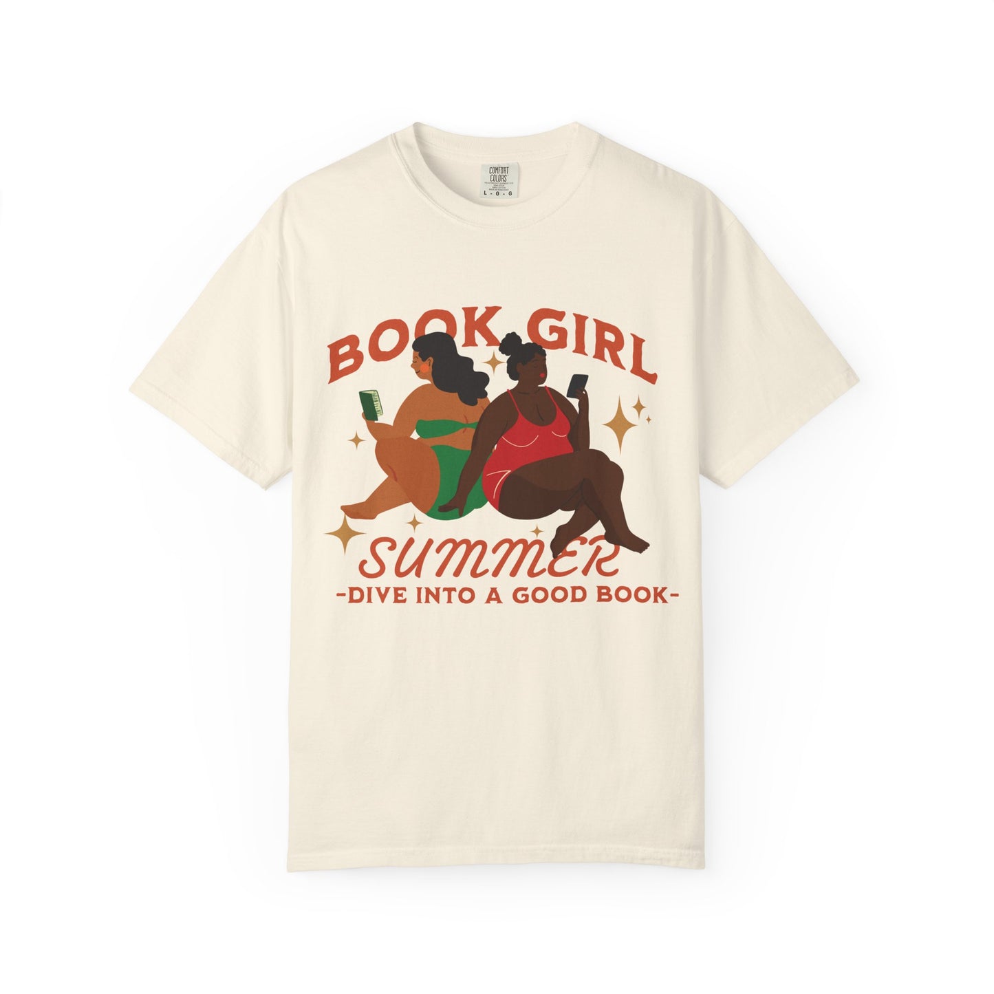 Book Girl Summer Tee: Green and Red– “Dive into a Good Book”