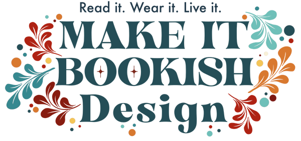 Bookish design logo with decorative elements and text on a white background